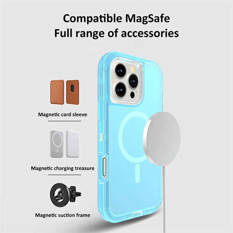 For iPhone 16 Pro Max Case Compatible with MagSafe Shockproof TPU + PC Phone Back Cover - Transparent Blue