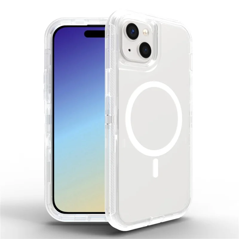 For iPhone 15 Case Compatible with MagSafe Shockproof TPU + PC Phone Back Cover - Transparent