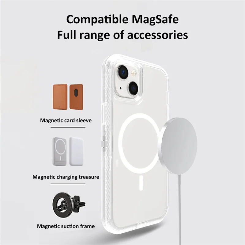 For iPhone 15 Case Compatible with MagSafe Shockproof TPU + PC Phone Back Cover - Transparent