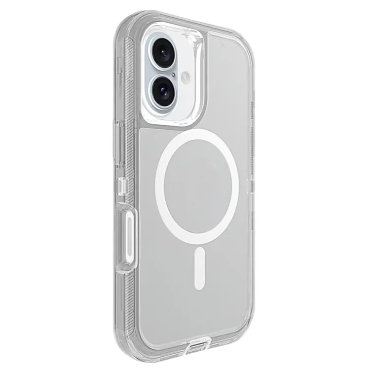For iPhone 16 Plus Case Compatible with MagSafe Shockproof TPU + PC Phone Back Cover - Transparent Grey