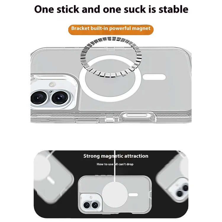 For iPhone 16 Plus Case Compatible with MagSafe Shockproof TPU + PC Phone Back Cover - Transparent Grey