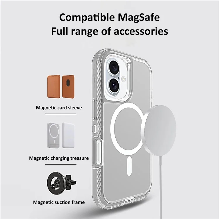 For iPhone 16 Plus Case Compatible with MagSafe Shockproof TPU + PC Phone Back Cover - Transparent Grey