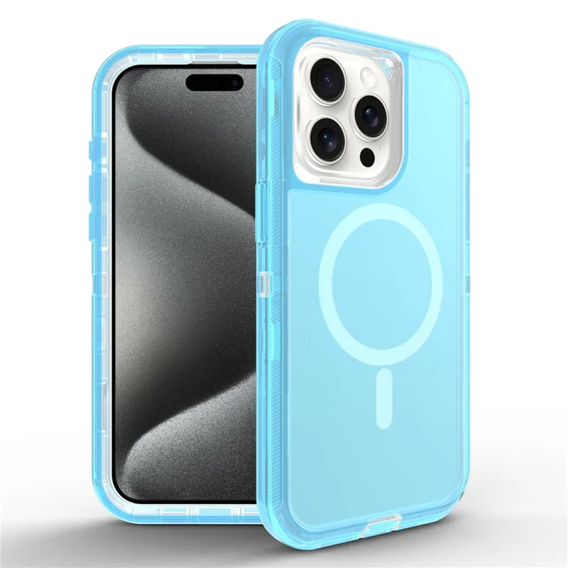Für iPhone 15 Pro Max Hülle Kompatibel mit MagSafe Stoßfest TPU + PC Handyrückseite - Transparent Blau