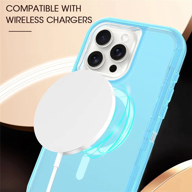 Für iPhone 15 Pro Max Hülle Kompatibel mit MagSafe Stoßfest TPU + PC Handyrückseite - Transparent Blau