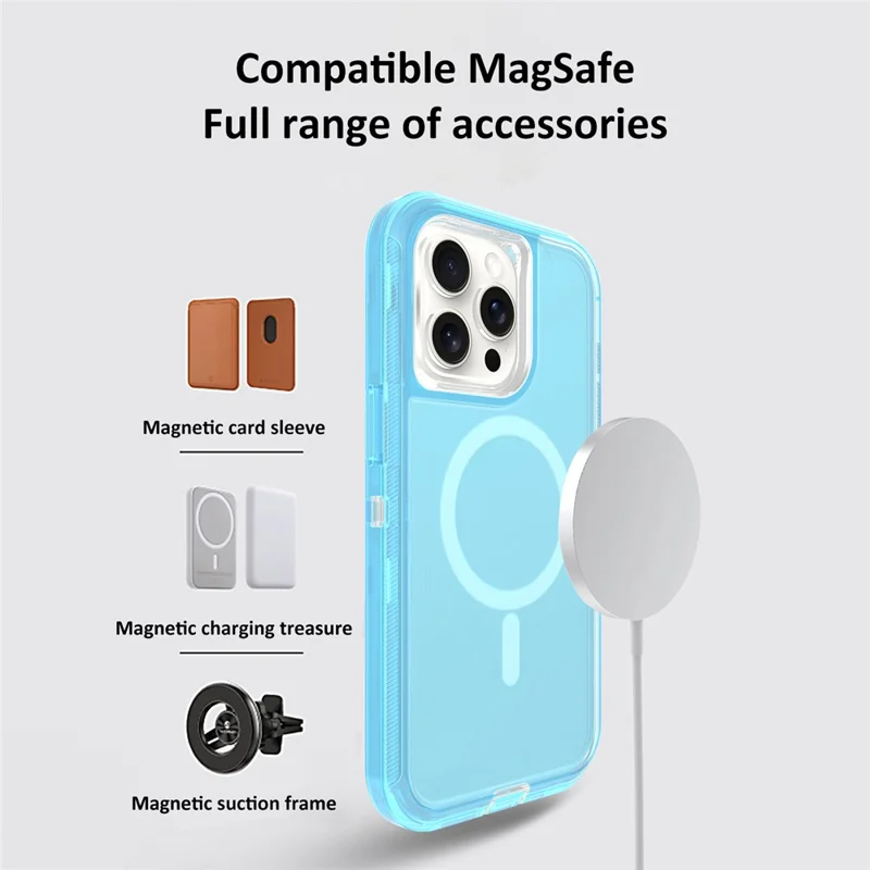 Für iPhone 15 Pro Max Hülle Kompatibel mit MagSafe Stoßfest TPU + PC Handyrückseite - Transparent Blau