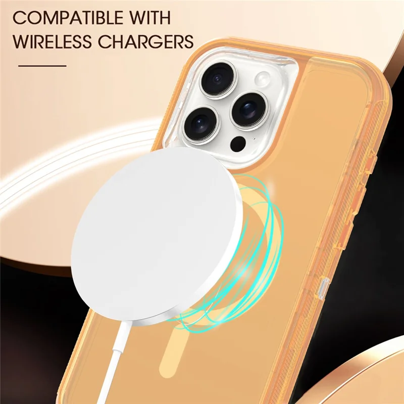 For iPhone 15 Pro Max Case Compatible with MagSafe Shockproof TPU + PC Phone Back Cover - Transparent Gold