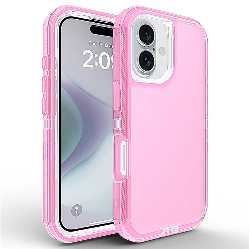 For iPhone 16 Case 3 in 1 Detachable Shockproof TPU + PC Phone Back Cover - Transparent Red