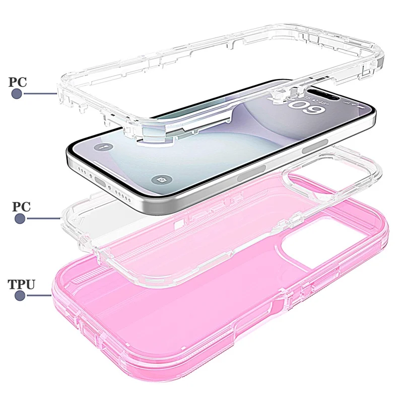 For iPhone 16 Case 3 in 1 Detachable Shockproof TPU + PC Phone Back Cover - Transparent Red