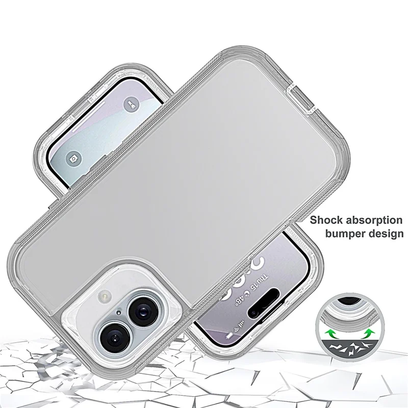 For iPhone 16 Plus Case 3 in 1 Detachable Shockproof TPU + PC Phone Back Cover - Transparent Grey
