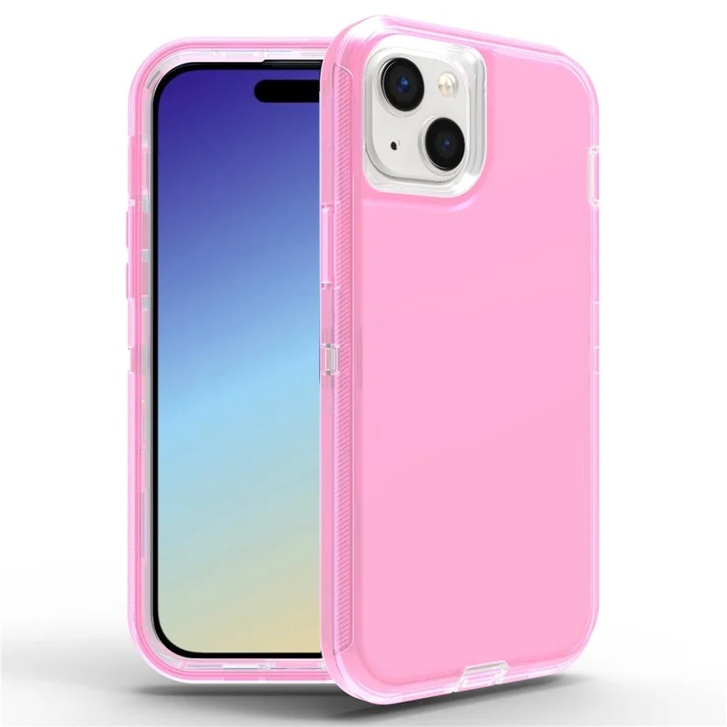 For iPhone 15 Case 3 in 1 Detachable Shockproof TPU + PC Phone Back Cover - Transparent Red
