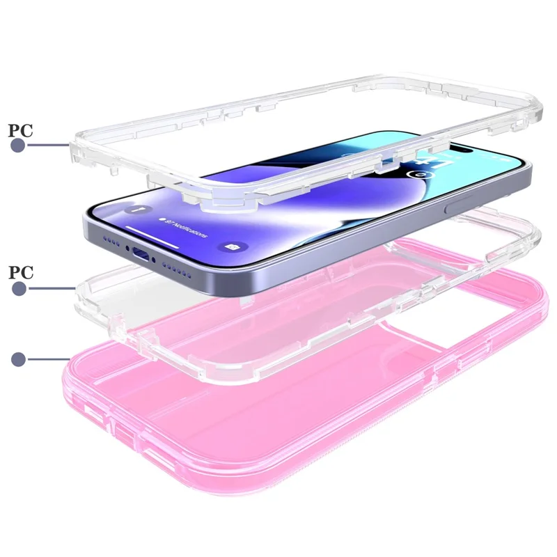 For iPhone 15 Case 3 in 1 Detachable Shockproof TPU + PC Phone Back Cover - Transparent Red