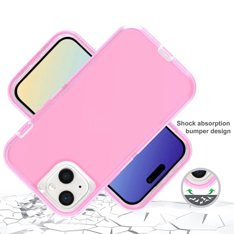 For iPhone 15 Case 3 in 1 Detachable Shockproof TPU + PC Phone Back Cover - Transparent Red