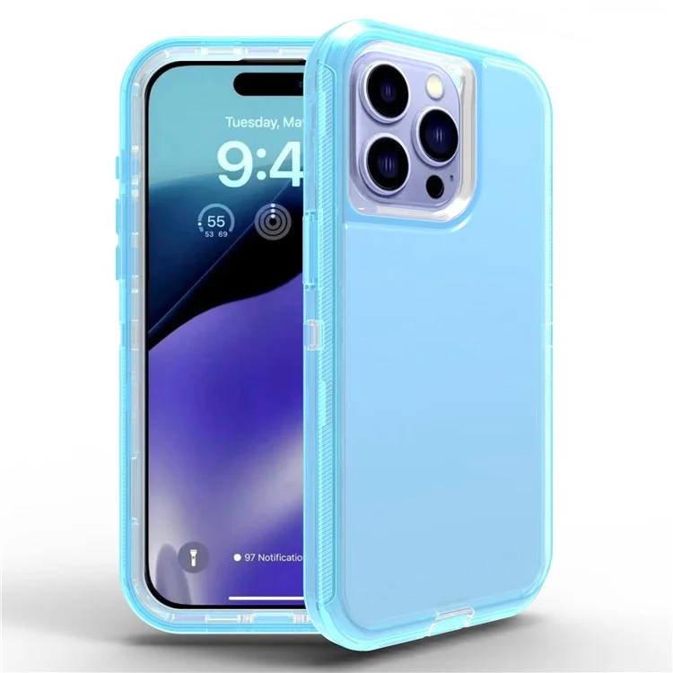 Für iPhone 15 Pro Hülle 3 in 1 Abnehmbare Stoßfeste TPU + PC Handyrückseite - Transparent Blau
