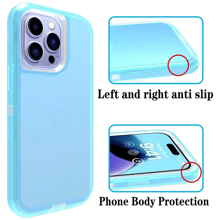 Für iPhone 15 Pro Hülle 3 in 1 Abnehmbare Stoßfeste TPU + PC Handyrückseite - Transparent Blau