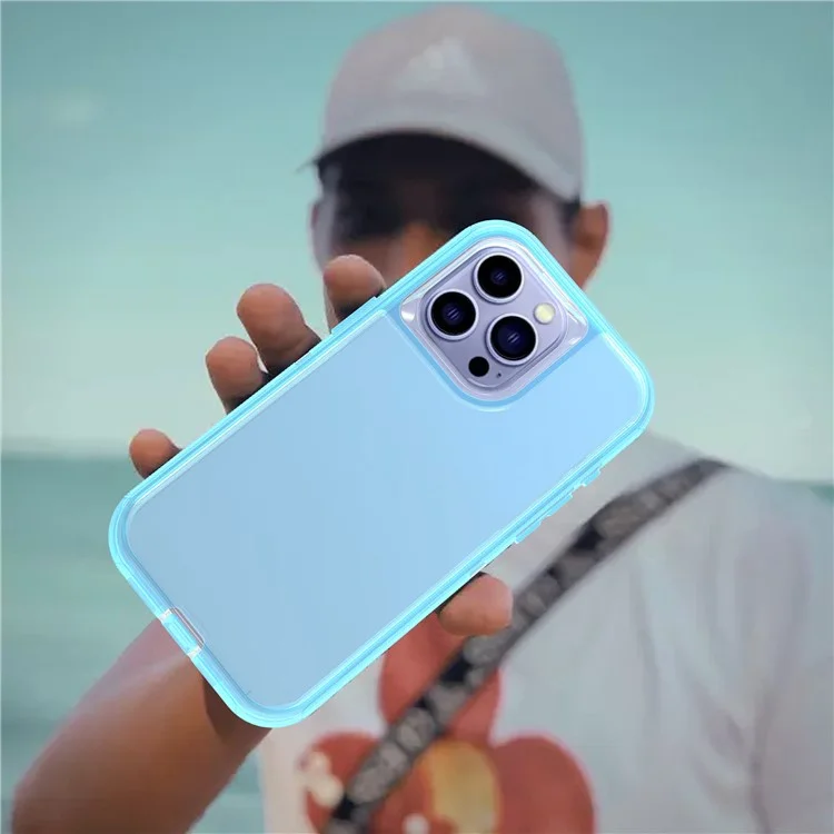Für iPhone 15 Pro Hülle 3 in 1 Abnehmbare Stoßfeste TPU + PC Handyrückseite - Transparent Blau