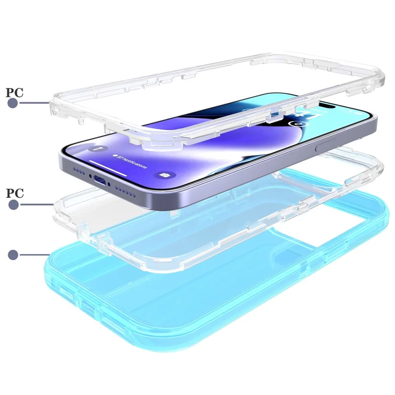 For iPhone 15 Pro Max Case 3 in 1 Detachable Shockproof TPU + PC Phone Back Cover - Transparent Blue