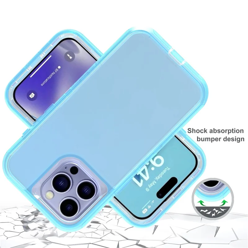 For iPhone 15 Pro Max Case 3 in 1 Detachable Shockproof TPU + PC Phone Back Cover - Transparent Blue