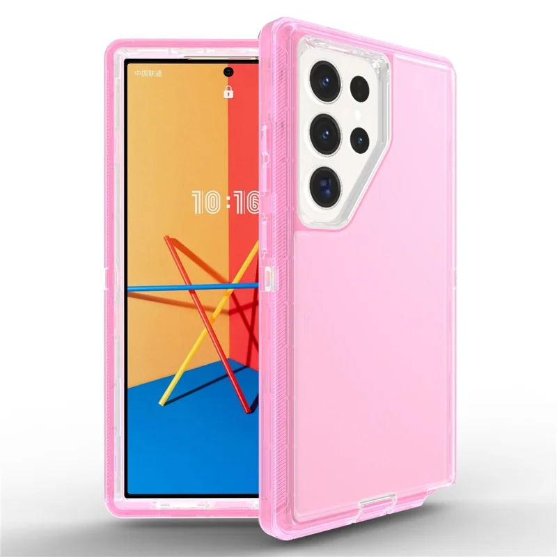 For Samsung Galaxy S25 Ultra Case 3 in 1 Detachable Shockproof TPU + PC Phone Back Cover - Transparent Red