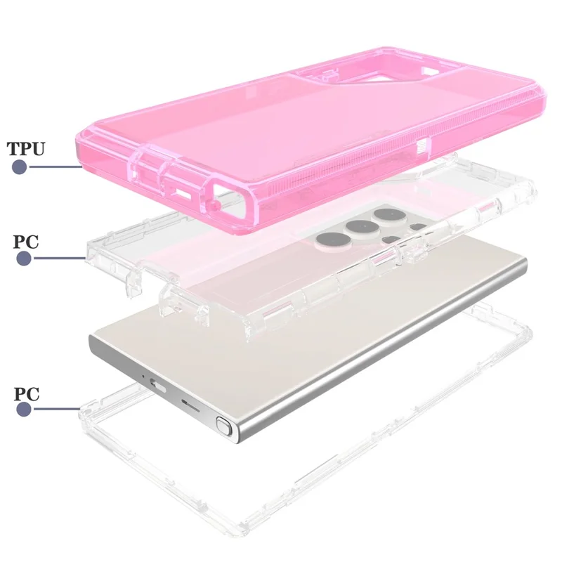 For Samsung Galaxy S24 Ultra Case 3 in 1 Detachable Shockproof TPU + PC Phone Back Cover - Transparent Red