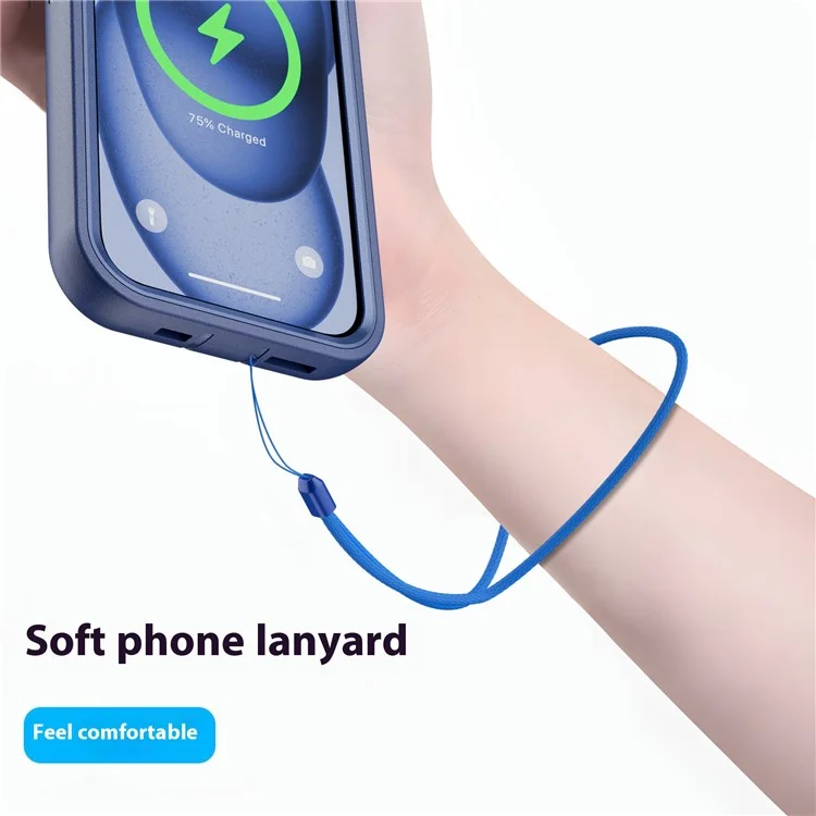 Per iPhone 15 Custodia magnetica Lente Supporto 3 in 1 Staccabile TPU + Custodia posteriore in PC con cordino - Blu scuro