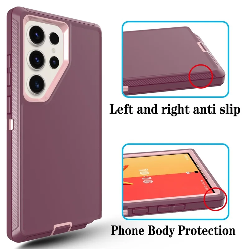 For Samsung Galaxy S25 Ultra Case 3 in 1 Detachable Shockproof Anti Slip TPU + PC Phone Back Cover - Pink  /  Purple Red