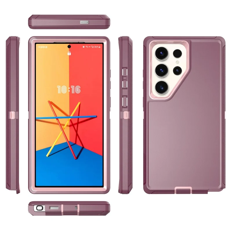 For Samsung Galaxy S25 Ultra Case 3 in 1 Detachable Shockproof Anti Slip TPU + PC Phone Back Cover - Pink  /  Purple Red
