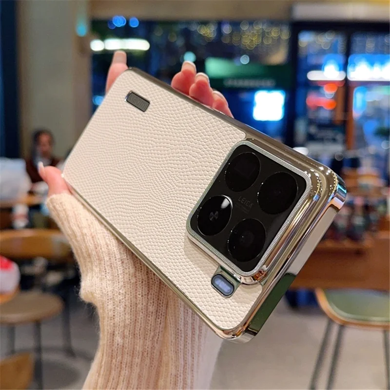 For Xiaomi 15 Pro Case Lizard Textured PU + PC Phone Back Cover Electroplating - White