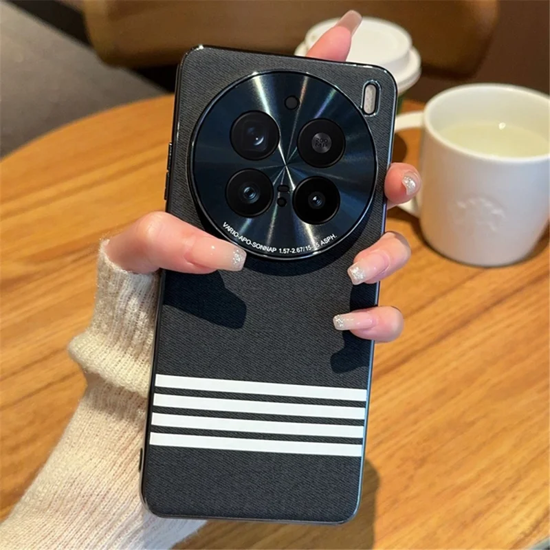For vivo X200 Pro 5G Case Cloth Texture Four Line Design Electroplating PC + PU Phone Back Cover - Black