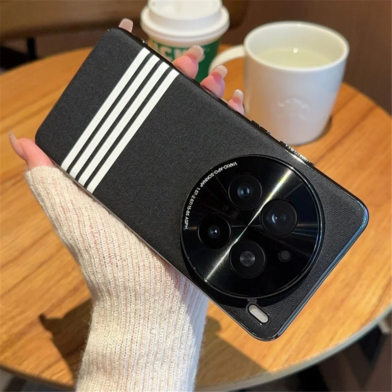 For vivo X200 Pro 5G Case Cloth Texture Four Line Design Electroplating PC + PU Phone Back Cover - Black