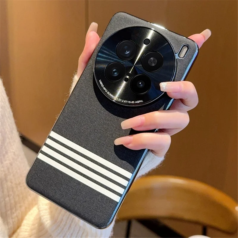 For vivo X200 Pro 5G Case Cloth Texture Four Line Design Electroplating PC + PU Phone Back Cover - Black