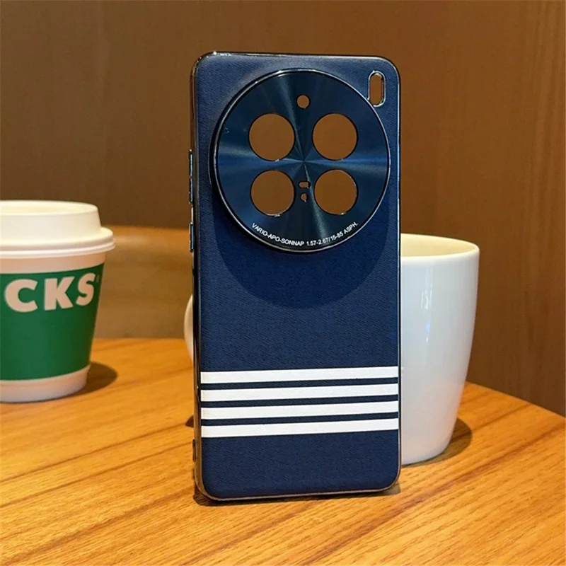 For vivo X200 Pro 5G Case Cloth Texture Four Line Design Electroplating PC + PU Phone Back Cover - Blue