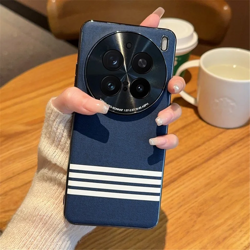For vivo X200 Pro 5G Case Cloth Texture Four Line Design Electroplating PC + PU Phone Back Cover - Blue