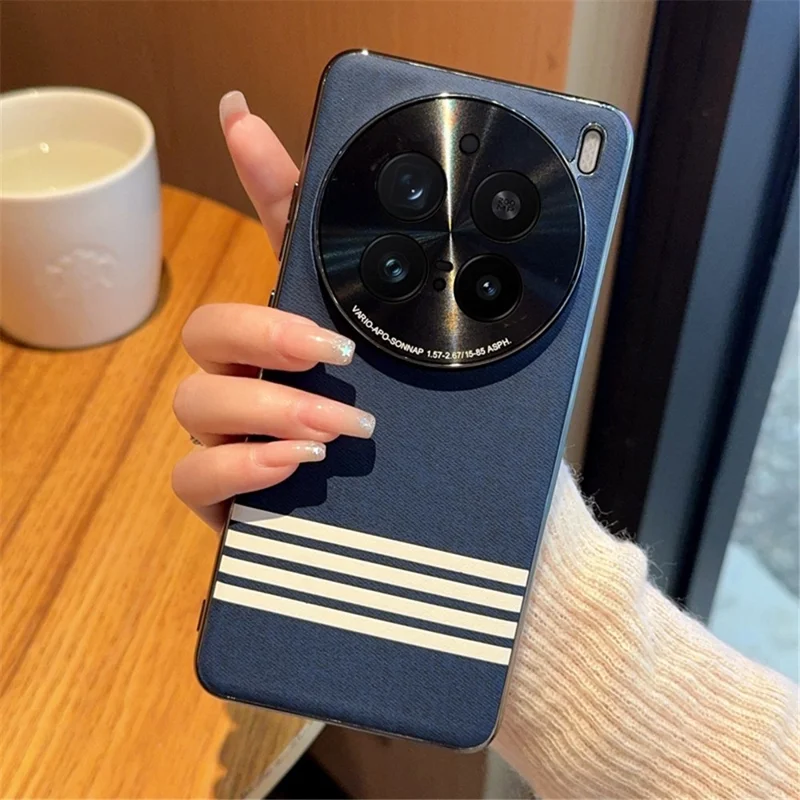 For vivo X200 Pro 5G Case Cloth Texture Four Line Design Electroplating PC + PU Phone Back Cover - Blue