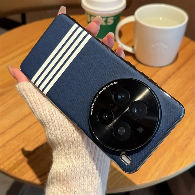 For vivo X200 Pro 5G Case Cloth Texture Four Line Design Electroplating PC + PU Phone Back Cover - Blue