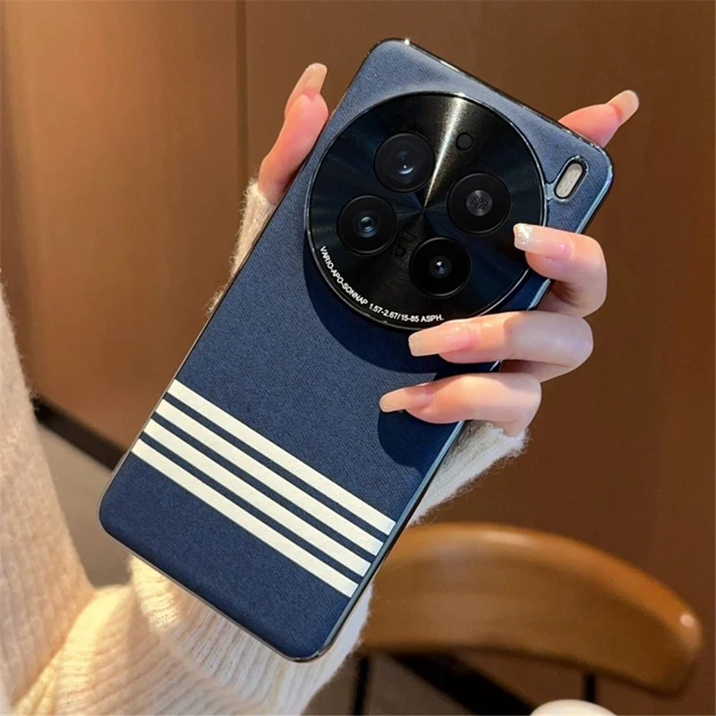 For vivo X200 Pro 5G Case Cloth Texture Four Line Design Electroplating PC + PU Phone Back Cover - Blue