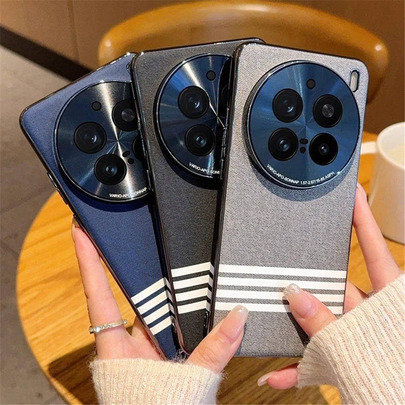 For vivo X200 Pro 5G Case Cloth Texture Four Line Design Electroplating PC + PU Phone Back Cover - Blue