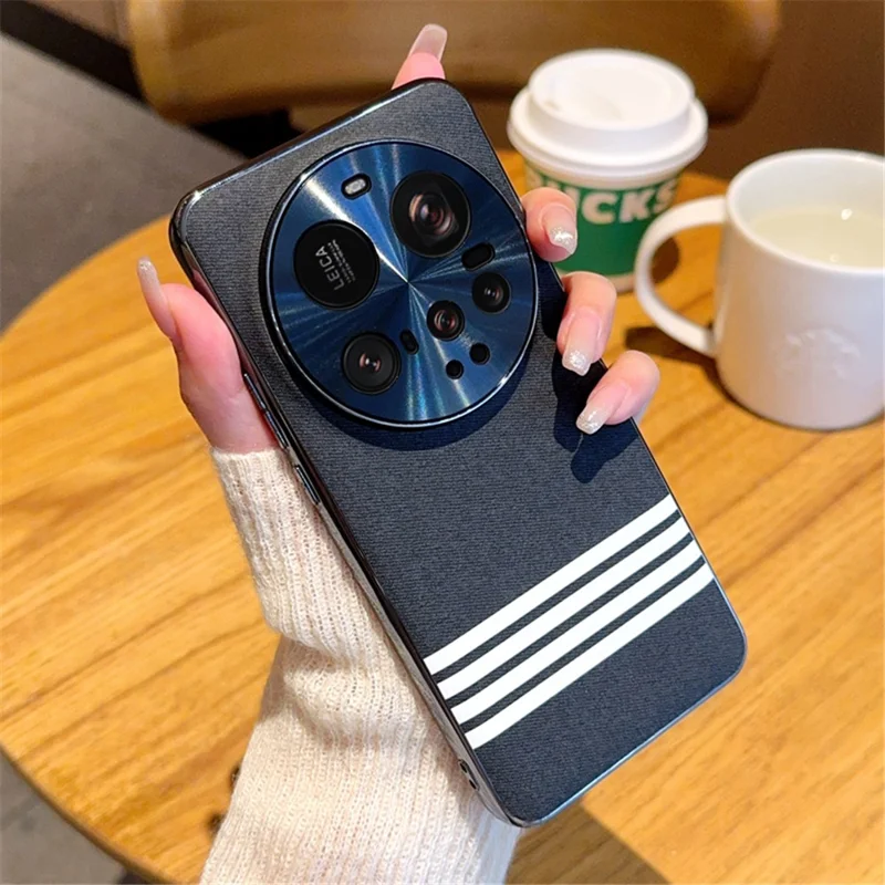 Xiaomi 15 Ultra-hoesje met stofstructuur, vier lijnen ontwerp, gegalvaniseerd PC+PU rugpaneel - Zwart