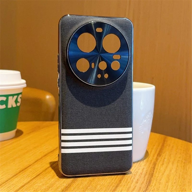 Xiaomi 15 Ultra-hoesje met stofstructuur, vier lijnen ontwerp, gegalvaniseerd PC+PU rugpaneel - Zwart