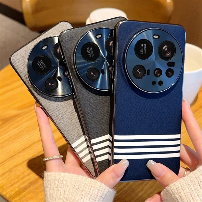 Xiaomi 15 Ultra-hoesje met stofstructuur, vier lijnen ontwerp, gegalvaniseerd PC+PU rugpaneel - Zwart