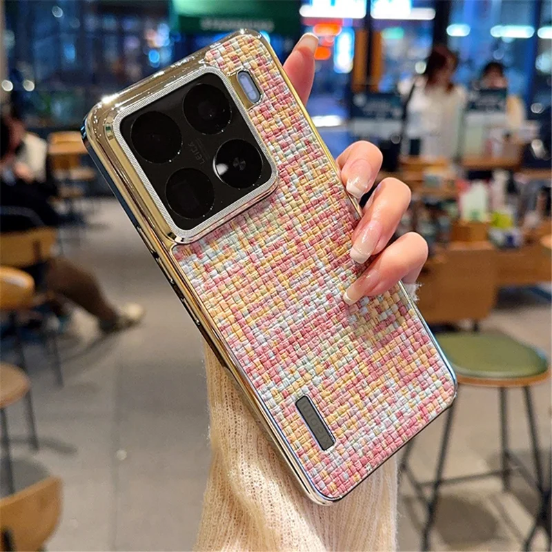 For Xiaomi 15 Pro Case Electroplating Silver Edge Woven Texture PU Leather + PC Phone Cover - Colorful