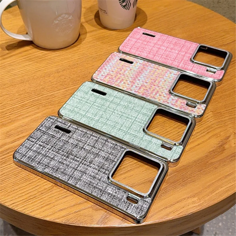 For Xiaomi 15 Pro Case Electroplating Silver Edge Woven Texture PU Leather + PC Phone Cover - Colorful