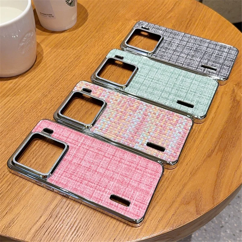For Xiaomi 15 Pro Case Electroplating Silver Edge Woven Texture PU Leather + PC Phone Cover - Colorful