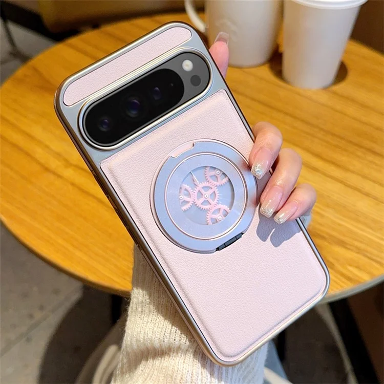 Funda Magnética con Soporte Giratorio para Google Pixel 9 Pro XL - Alivio de Estrés, Cuero, Trasera de Teléfono - Rosa