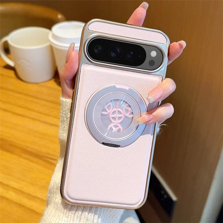 Funda Magnética con Soporte Giratorio para Google Pixel 9 Pro XL - Alivio de Estrés, Cuero, Trasera de Teléfono - Rosa