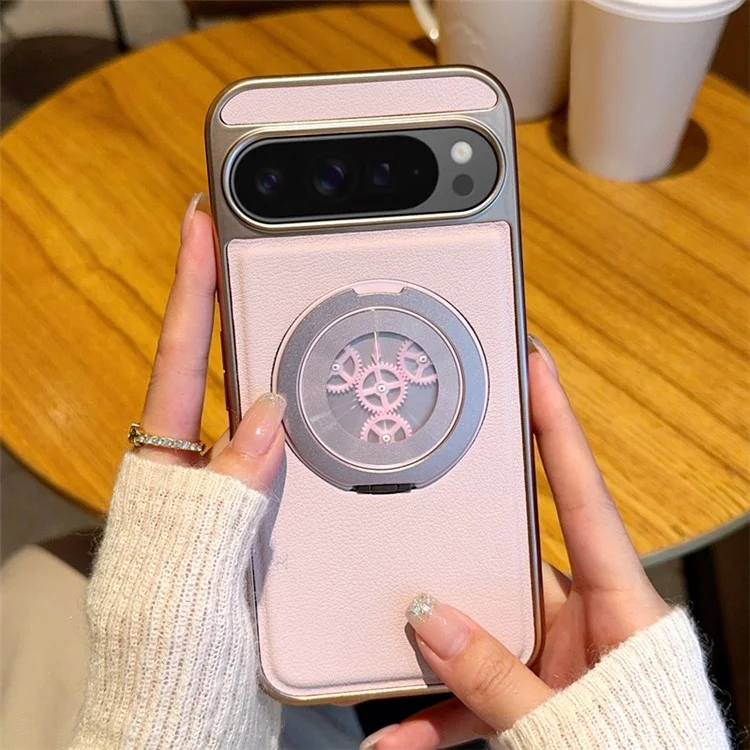 Funda Magnética con Soporte Giratorio para Google Pixel 9 Pro XL - Alivio de Estrés, Cuero, Trasera de Teléfono - Rosa