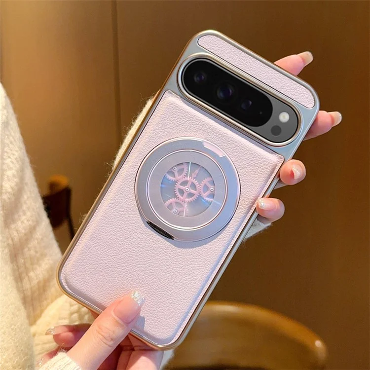 Funda Magnética con Soporte Giratorio para Google Pixel 9 Pro XL - Alivio de Estrés, Cuero, Trasera de Teléfono - Rosa