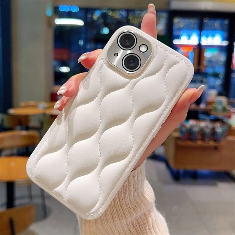 For iPhone 14 Case Creative Chic Gourd Texture Leather + TPU Phone Cover - White
