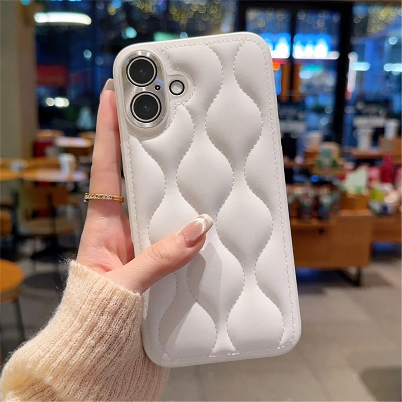 For iPhone 16 Case Creative Chic Gourd Texture Leather + TPU Phone Cover - White