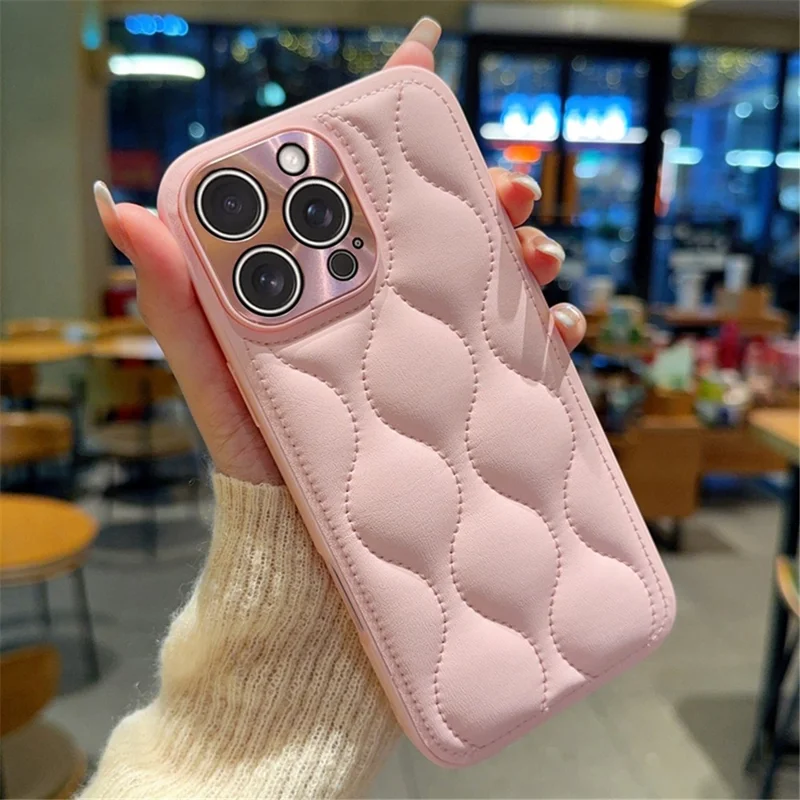 For iPhone 16 Pro Case Creative Chic Gourd Texture Leather + TPU Phone Cover - Pink