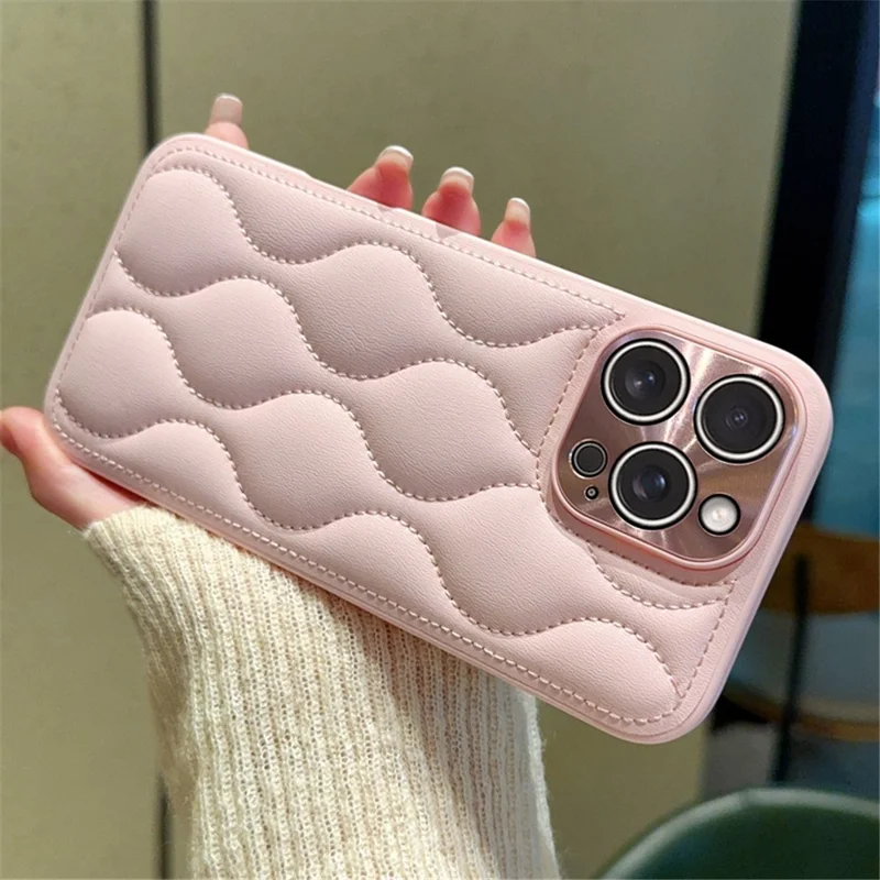 For iPhone 16 Pro Case Creative Chic Gourd Texture Leather + TPU Phone Cover - Pink